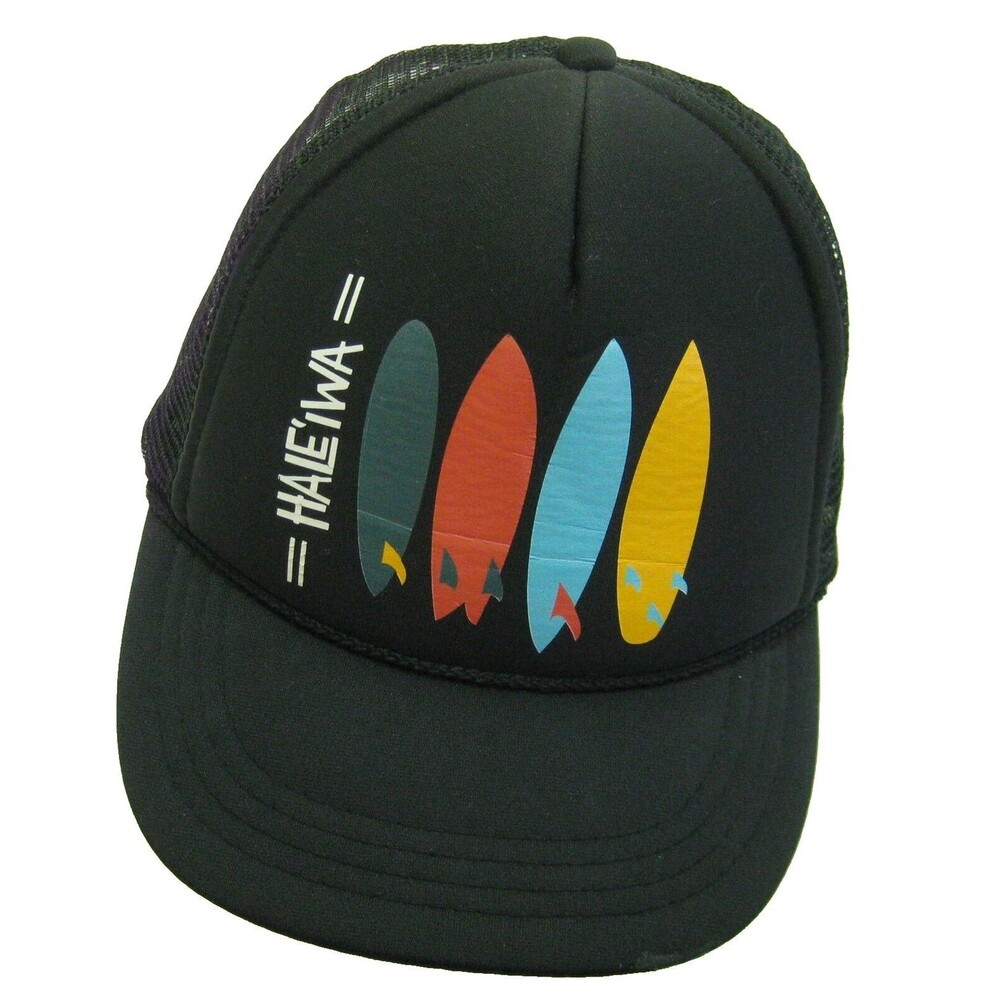 HALE'IWA Hawaii Surfing Boy's Black Baseball Cap Trucker Hat Beach Surf Hawaiian